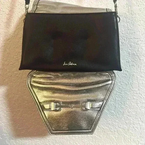 Chic Sam Edelman Black and Silver Studded Crossbody Reversible Handbag - Picture 4 of 7